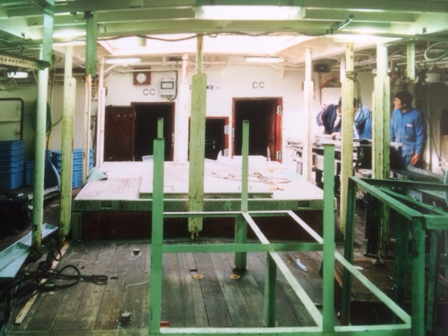 Refit of the processing deck on the Koei Maru 30, Montevideo, June 1988