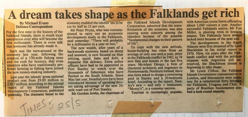 Times article about the Falkland Islands, 25 May 1988