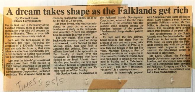 Times article about the Falkland Islands, 25 May 1988