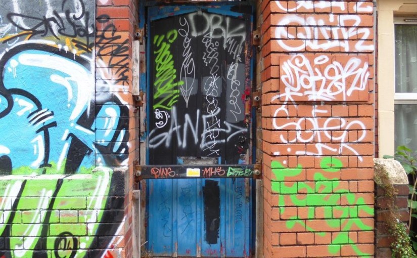 Graffiti door, Lydstep Terrace, Bristol