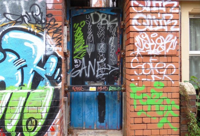 Graffiti door, Lydstep Terrace, Bristol