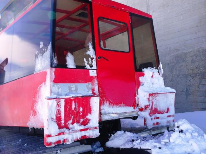 Piste basher door, Flaine, France, March 2019