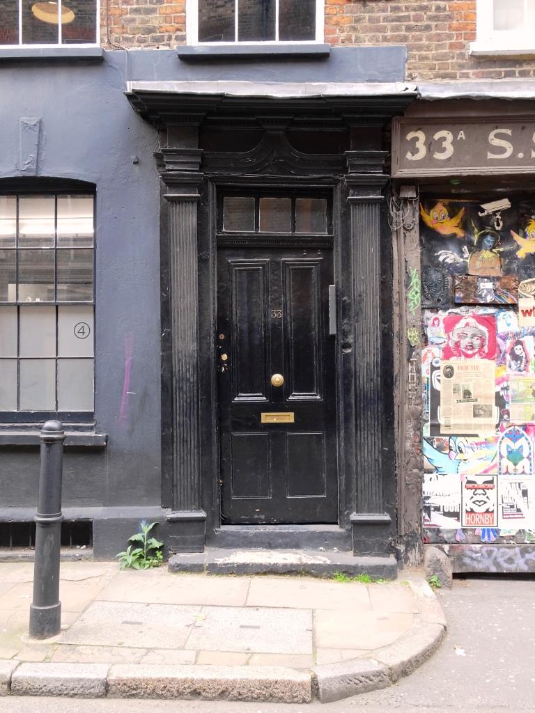 Door, slightly wonky, Fournier Street, London, April 2019