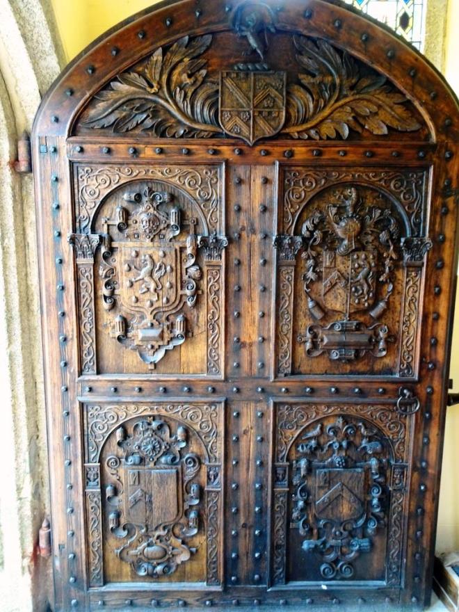 Main front door to the house dating back to the 17th century, Lanhydrock House, Cornwall, August 2019