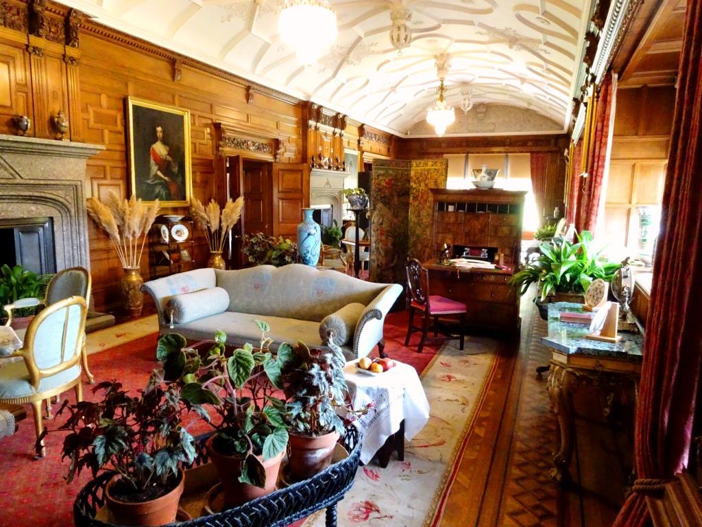 Screen-separated drawing room, Lanhydrock House, Cornwall, August 2019