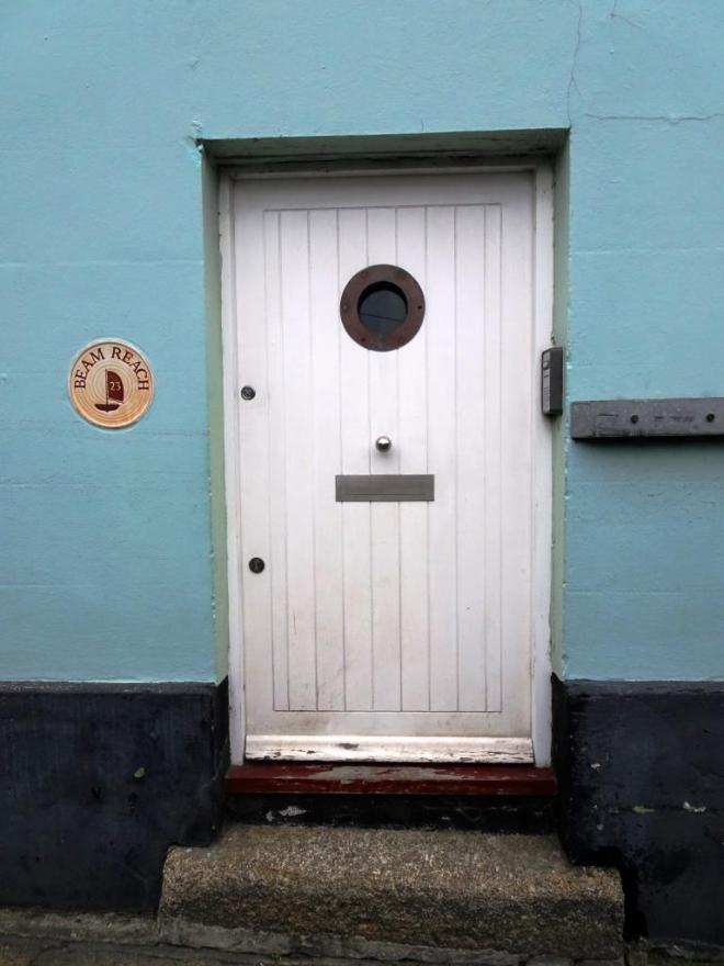 Beam Reach - door with a porthole, continuing the nautical theme, Fowey, Cornwall, September 2019