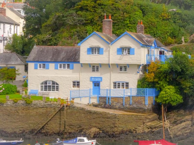 See the blue door on Ferryside, Fowey, Cornwall, September 2019