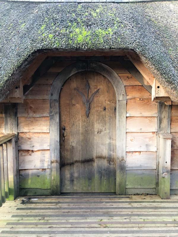 Entrance door, Prince of Wales bird hide, Llangorse Lake, Wales, December 2019