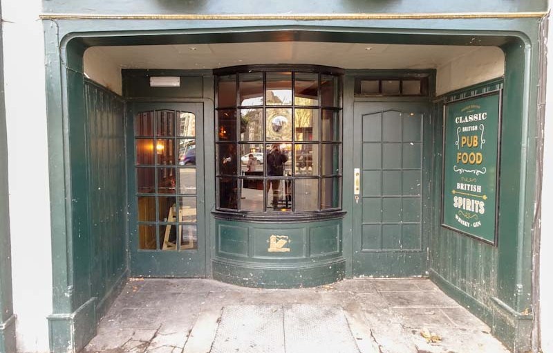 Double door shop front and doorfie, Bristol, December 2019