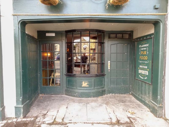 Double door shop front and doorfie, Bristol, December 2019