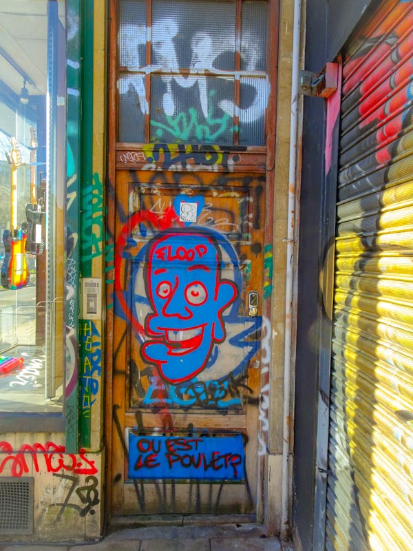 Where is the chicken? Flat door, Stokes Croft, Bristol, March 2020