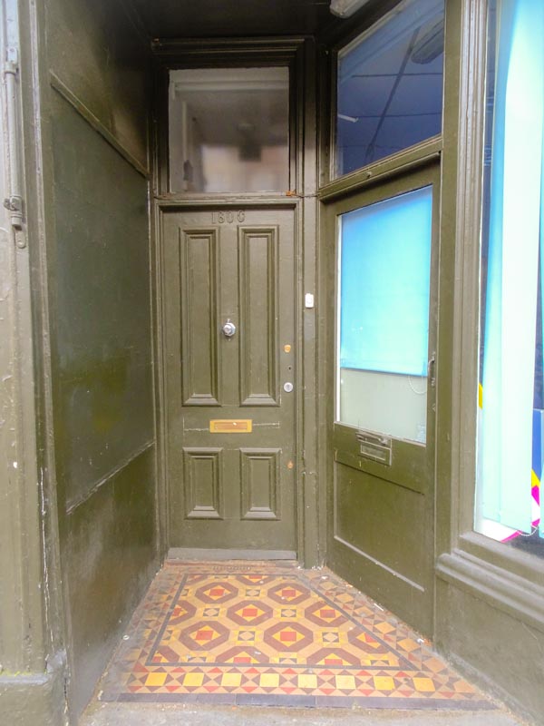 Two doors and a tiled entrance, Cheltenham Road, Bristol, March 2020