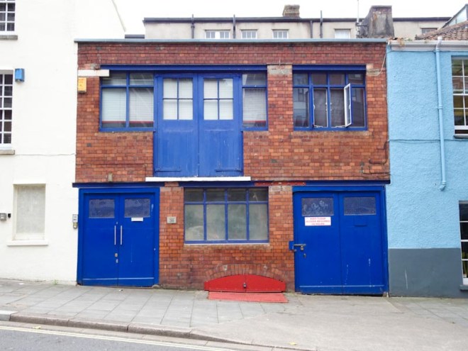 Multiple workshop doors, Frogmore Street, Bristol, July 2019