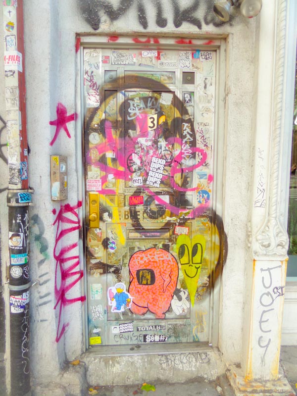Wheatpaste door, East Village, New York, October 2017