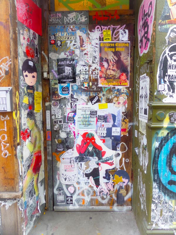 Wheatpaste door, East Village, New York, October 2017