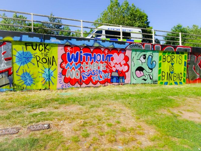 Morny, Billy and Mr Penfold, M32 roundabout, Bristol, May 2020