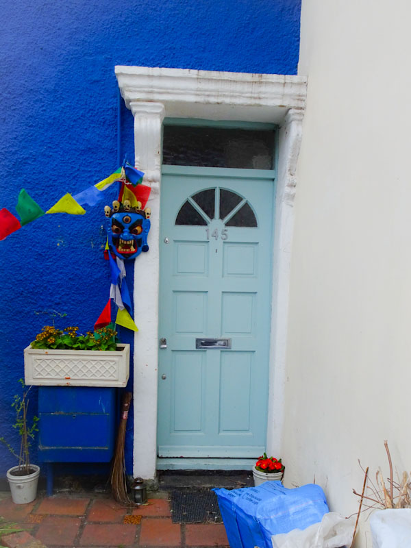 Great colours, a mask and a wall built into the door surround, St Werburghs, Bristol, March 2020
