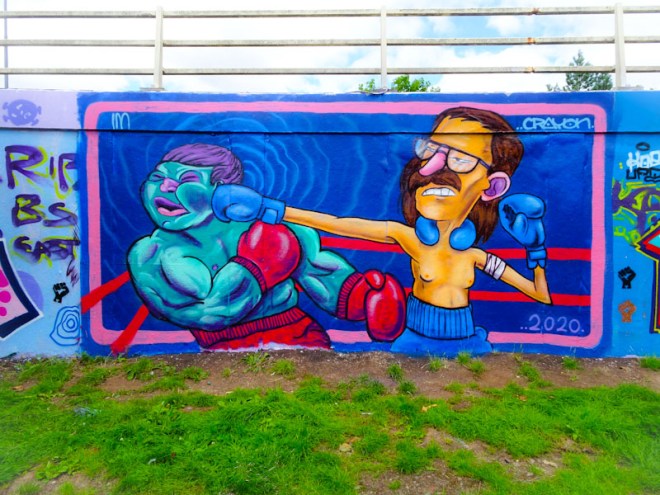 I am Ian and Kid Crayon, M32 roundabout, Bristol, July 2020