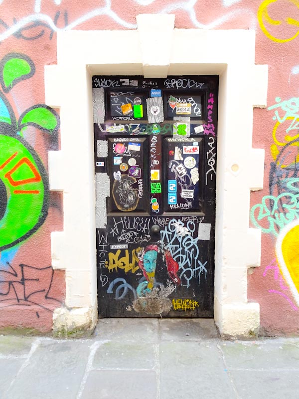 Door covered in 'slaps' (stickers), Bristol, September 2020