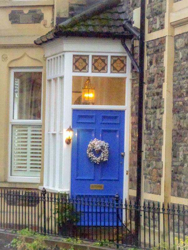 Blue door, sideways entrance, Redland, Bristol, December 2020