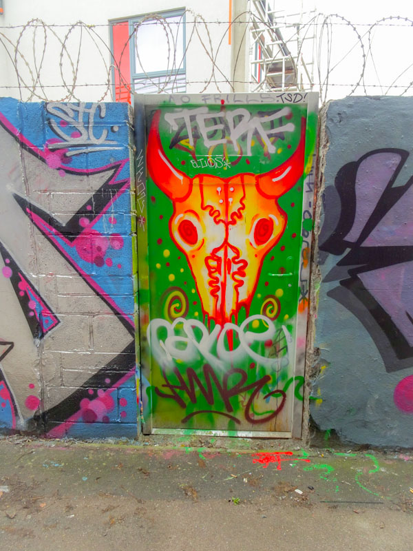 Bull at a gate, Door, M32 cycle path, Bristol, March 2021