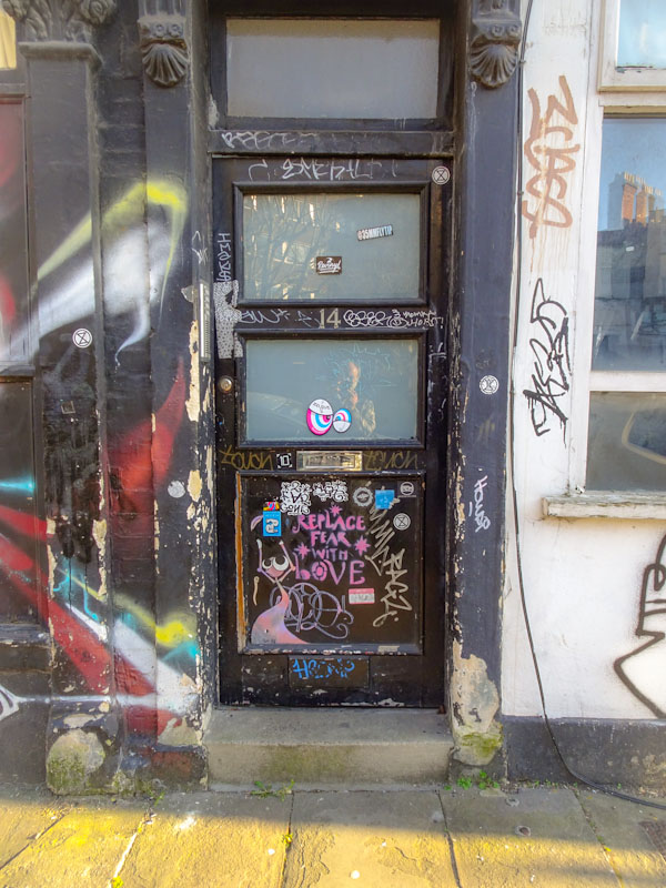 Graffiti door, City Road, Bristol, March 2021