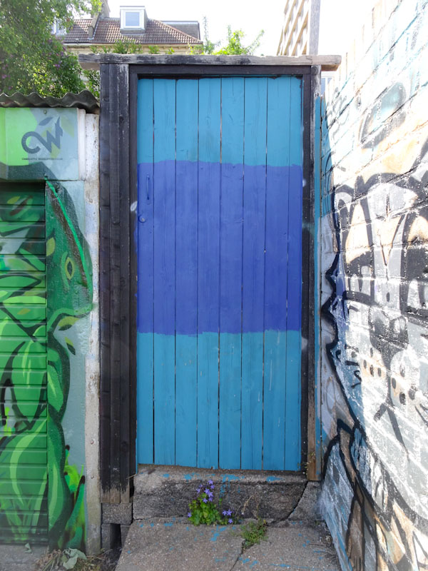 Back gate door with blue sections, Montpelier, Bristol, May 2020