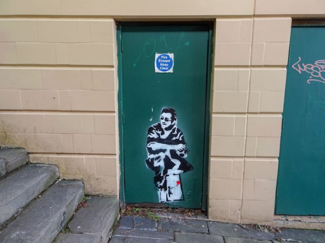Stencil door, City centre, Bristol, April 2021