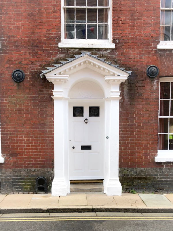 Stunning door with boot scraper to the left, Chichester, May 2021
