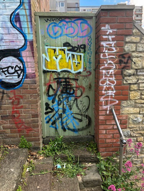 Arched garden door, Cotham, Bristol, May 2021