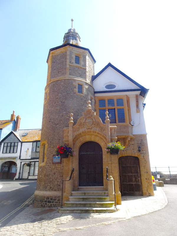 Two doors on the Guildhall, Lyme Regis, Dorset, July 2021
