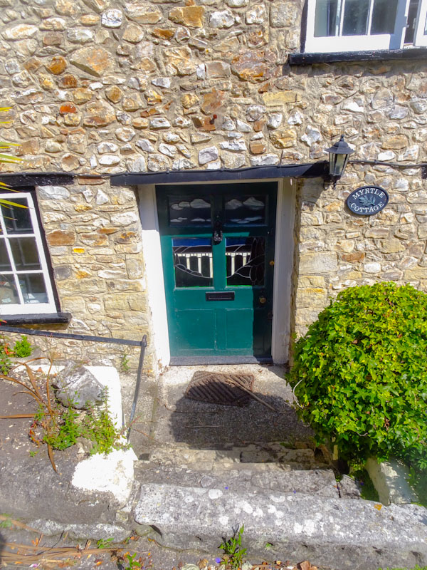 Door with stained glass, Uplyme, Devon, July 2021