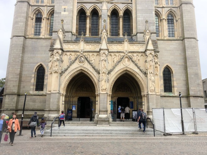Truro Cathedral entrance and doors, Cornwall, August 2021