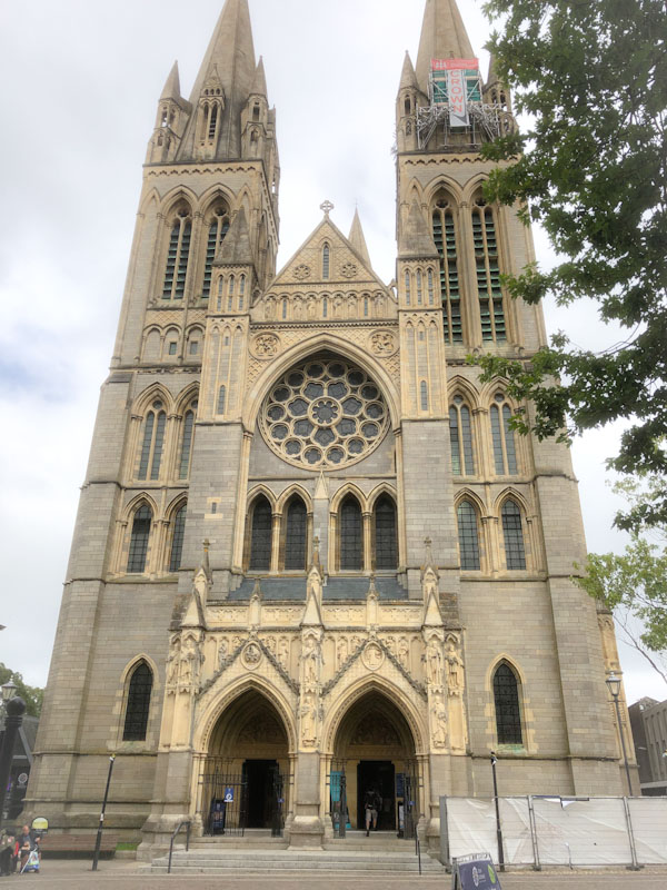 Truro Cathedral entrance and doors, Cornwall, August 2021