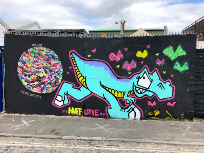 Emotional Waterfall Art and T-Rex, Alfred Street, Bristol, September 2021