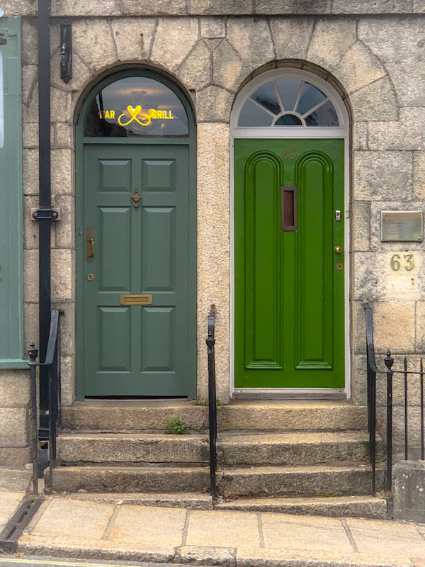 Shades of green doors, Truro, Cornwall, August 2021