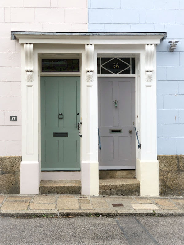 Double door and contrasting colours, Penzance, Cornwall, August 2021