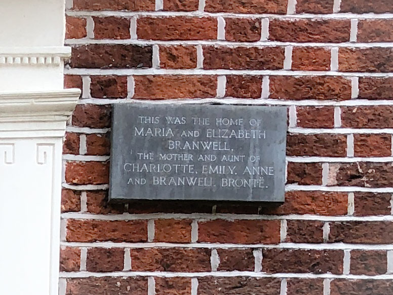Plaque by the door to the former home of the mother and aunt of the Brontë sisters, Penzance, Cornwall, August 2021