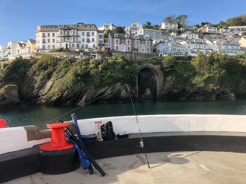 Fishing from banjo pier, Looe, October 2021