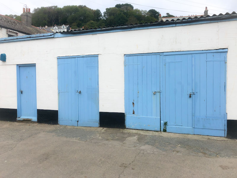 One, two, three fishing gear doors, Looe, Cornwall, October 2021