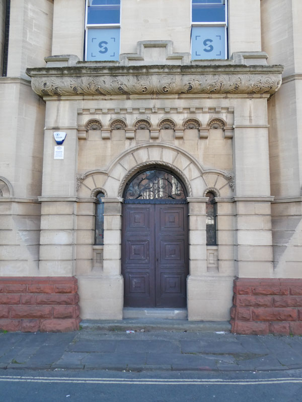 Door with fancy stonework, Temple Meads, Bristol, March 2022
