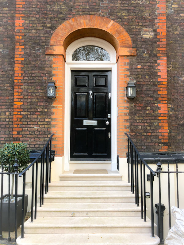 Black door and fine steps, Westminster, London, April 2022
