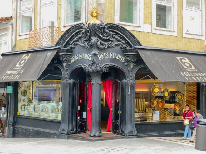 Art nouveau shop front, doorway and door, Porto, Portugal, June 2022