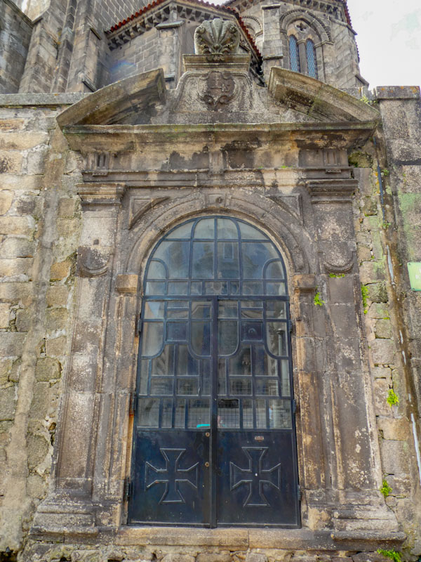 Iron and glass doors on the Monument Church of St Francis, Porto, Portugal, June 2022