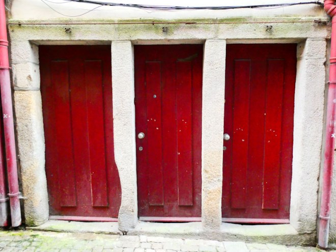 Three red doors, Porto, Portugal, June 2022