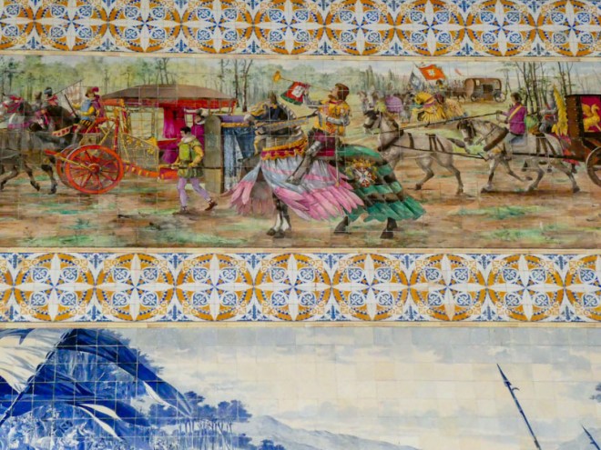 Tile mural in the vestibule, São Bento station, Porto, Portugal, June 2022