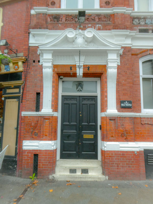 Grand entrance and black doors, Bristol, October 2022