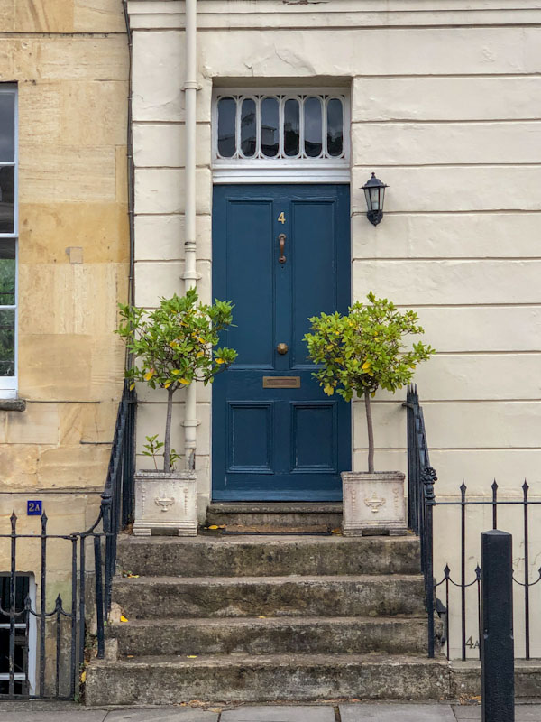 Blue door and steps, Cheltenham, July 2022