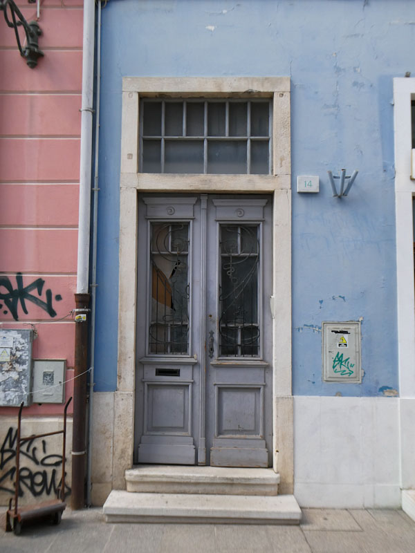 Blue-grey door, Pula, Croatia, August 2022
