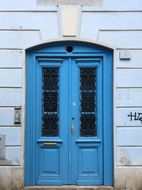 Blue double door, Pula, Croatia, August 2023